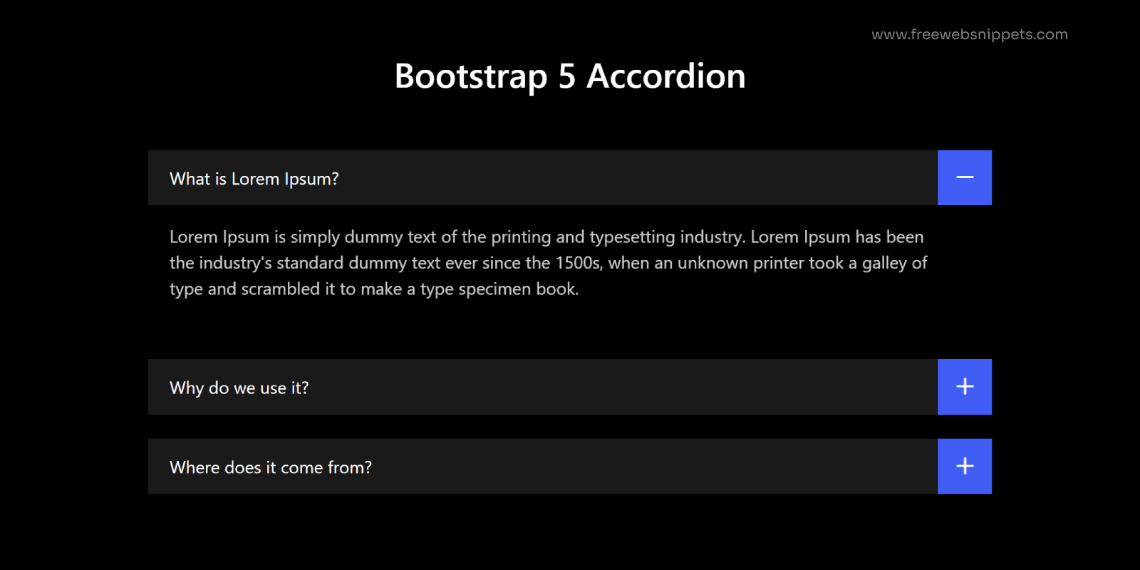 Stylish Bootstrap 5 Accordion with Dark Theme and Custom Icons