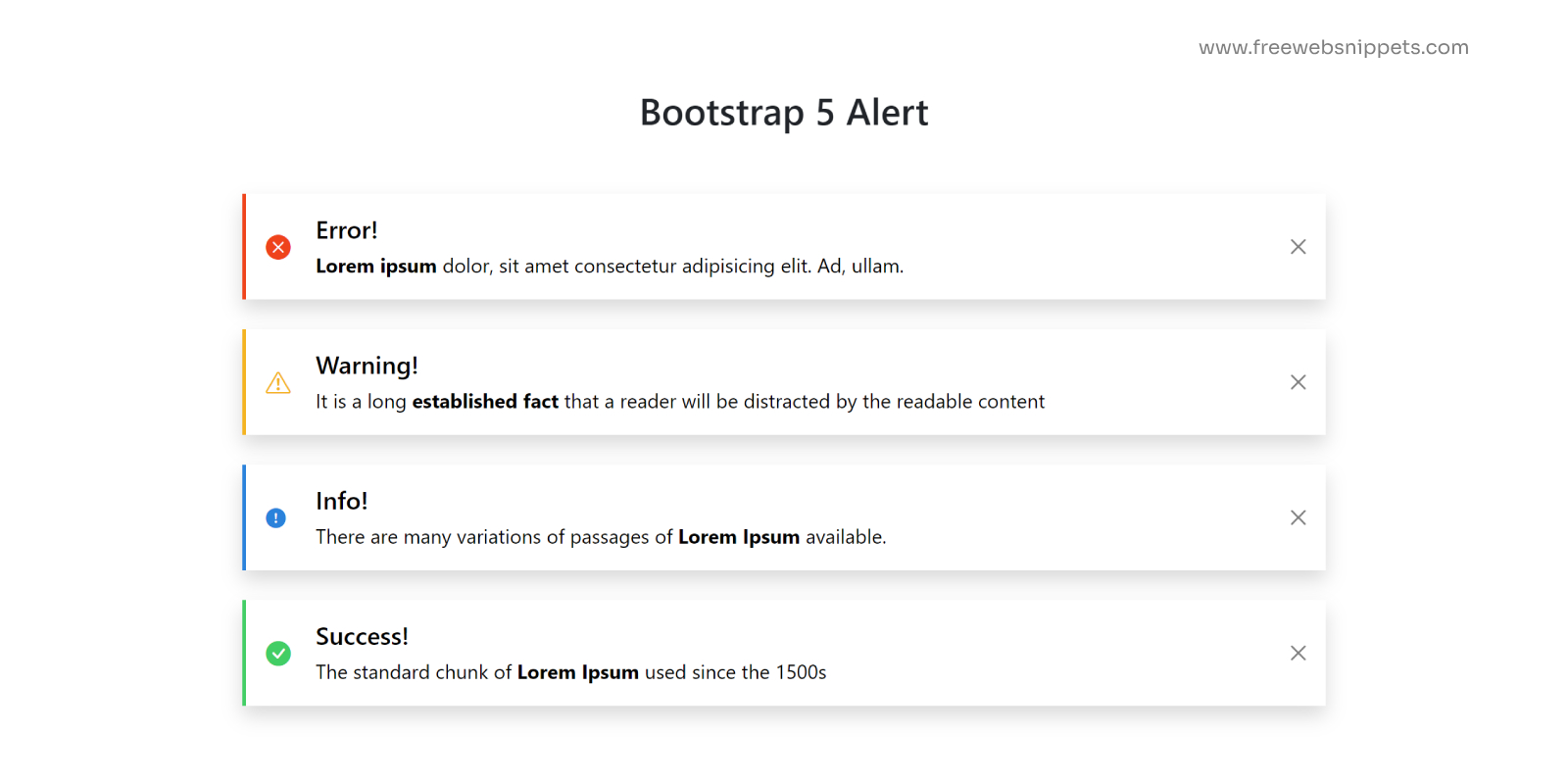 Modern Bootstrap 5 Alerts: Error, Warning, Info, and Success