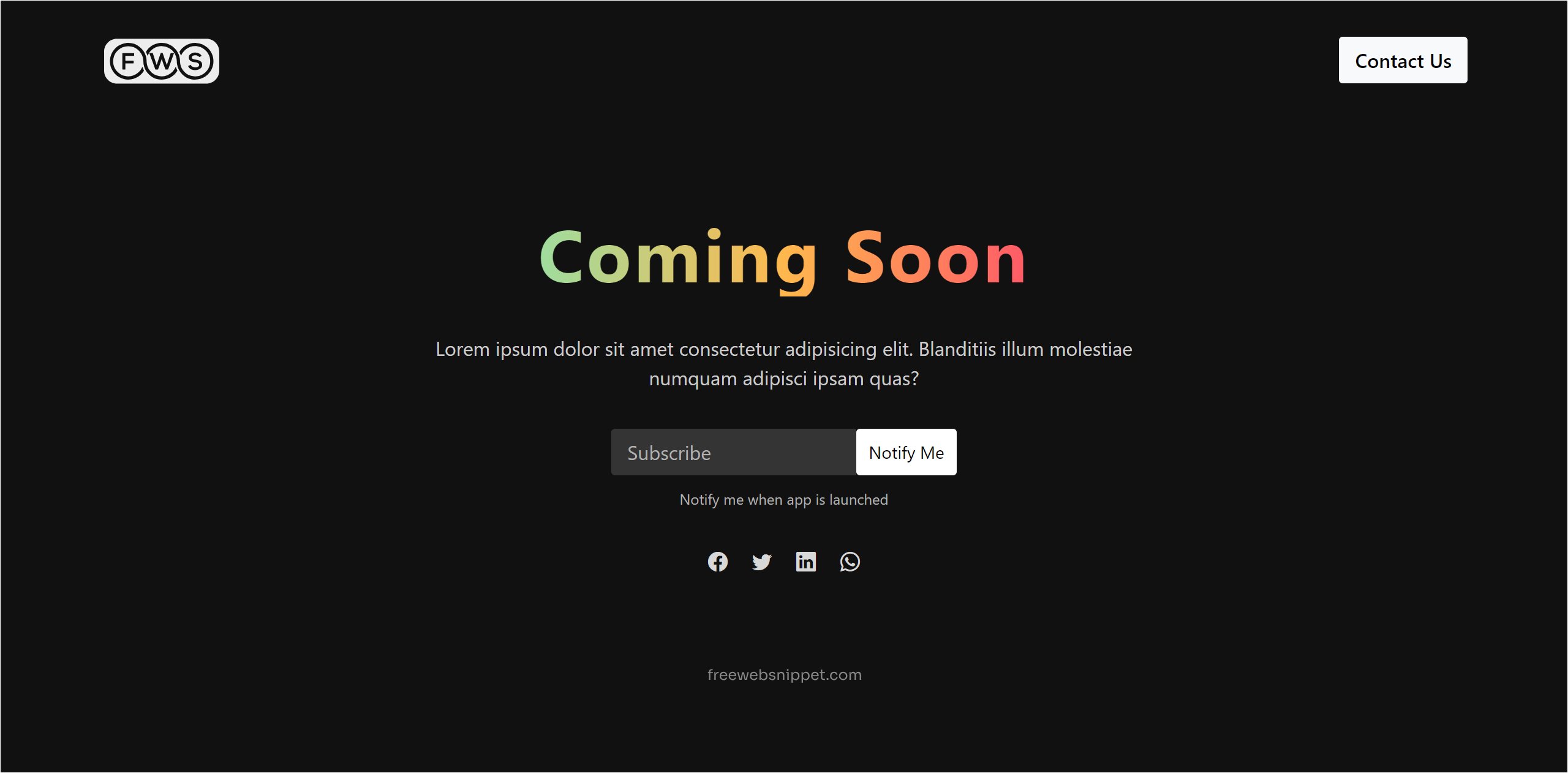 Free Coming Soon Page Snippet - HTML, CSS, Bootstrap 5