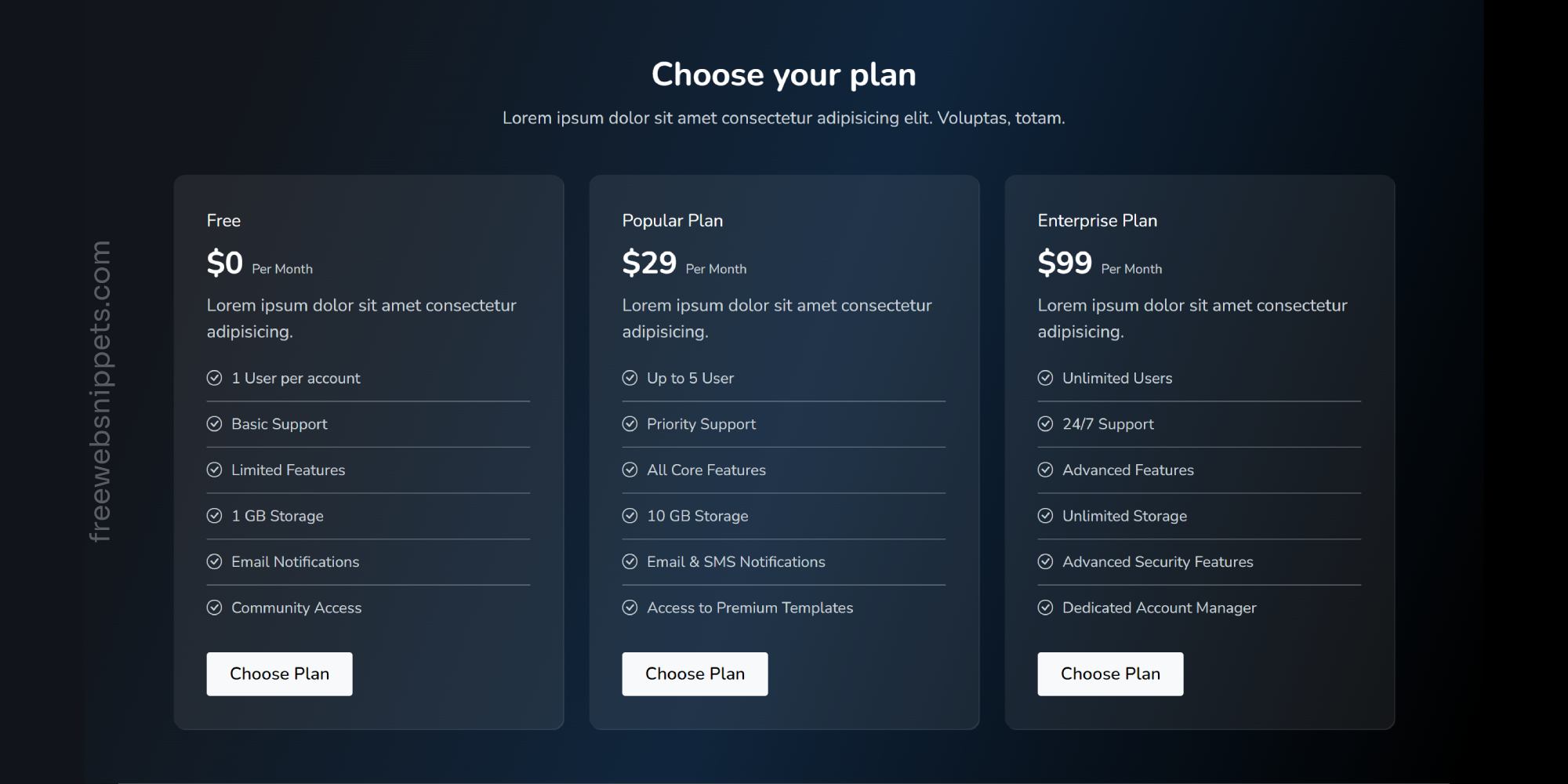 Responsive Bootstrap Pricing Snippet | Website Pricing Plan Section