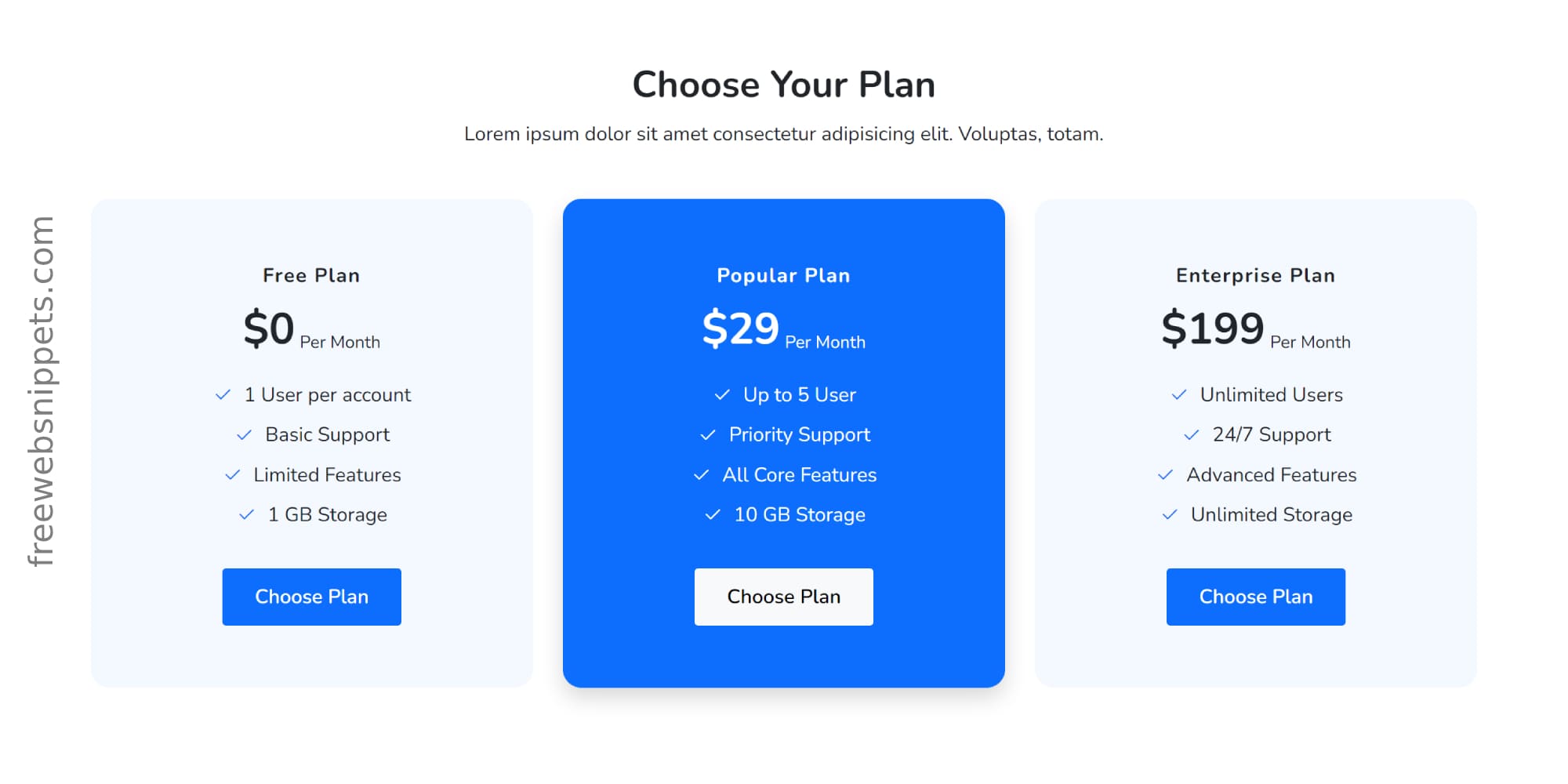 Bootstrap Pricing Snippet | Website Pricing Plan Section | Responsive Design