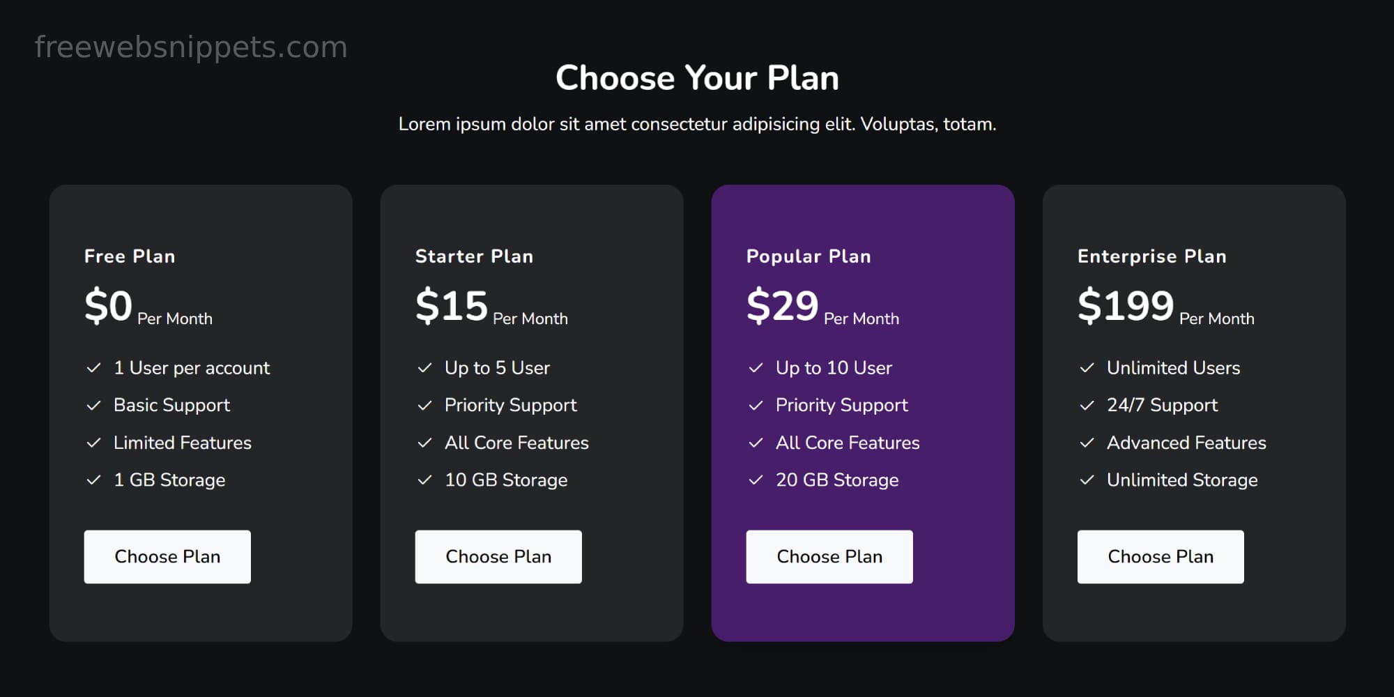 Responsive Bootstrap Pricing Snippet | Website Pricing Plan Section | Flexible Plans